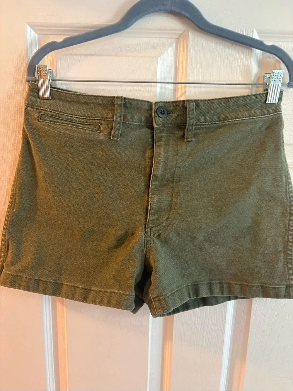 Madewell mini shorts olive green pockets cotton comfy summer beach vacation 29
